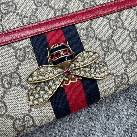 GUCCI Queen Margaret Brown&Red Canvas Shoulder Bag 685-071125 - Picture 4 of 13